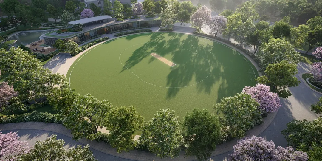 Modern living area with wooden divider