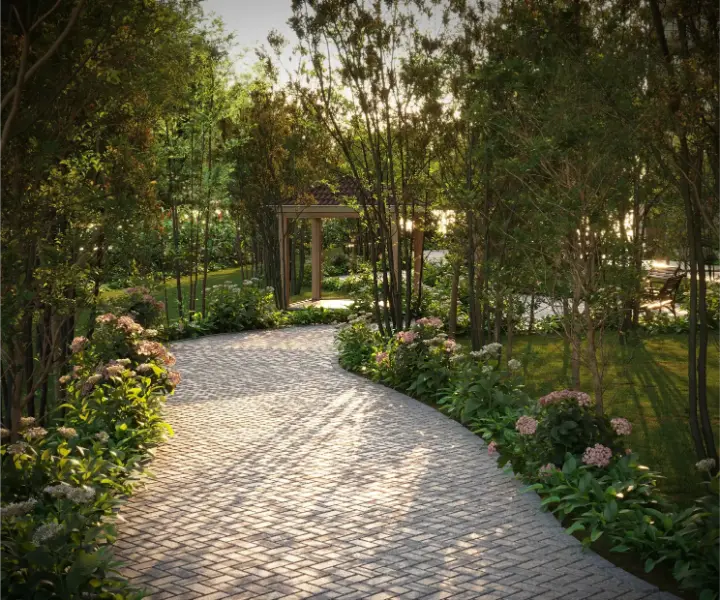 Contemporary living space with gray sofa