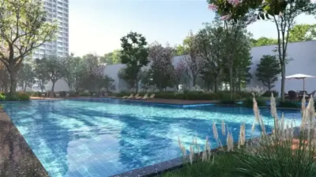 Modern living room with beige accent wall